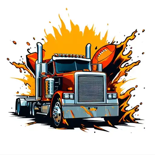 18 wheeler with 22 on the grill breaking through football tattoo design idea