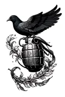 dove with grenade intertwined tattoo design idea