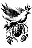 dove with grenade intertwined tattoo design idea
