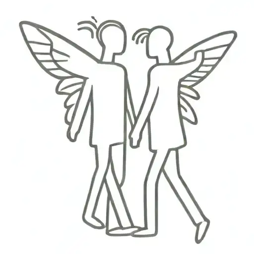 two gay man with butterfly wings symbol of  coming out make it keith haring style, sexual, cutesy, lovers tattoo design idea