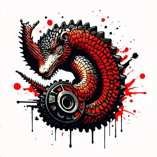 a stylized pangolin curled around a gear tattoo design idea