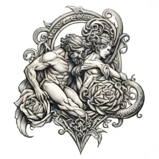 libra Leo pisces cancer intertwined symbolizing the client's love tattoo design idea