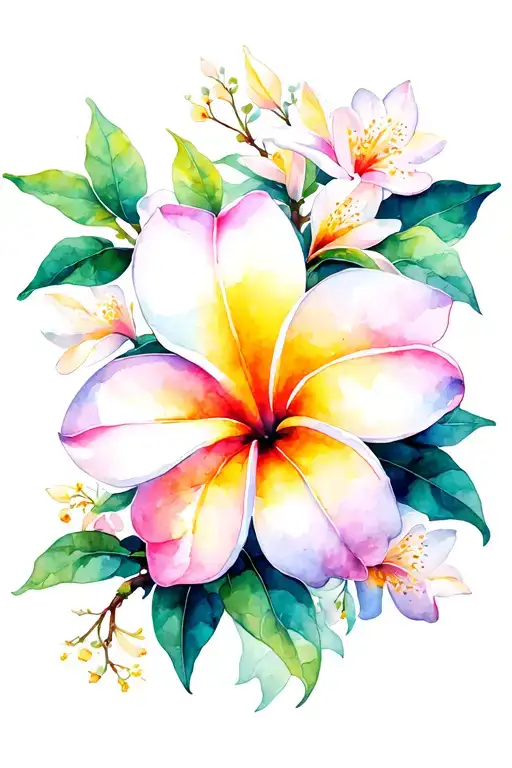 frangipani and bougainvillea blooming vine tattoo design idea