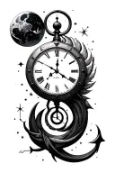 nautical clock, Aquarius constellation, tattoo design idea