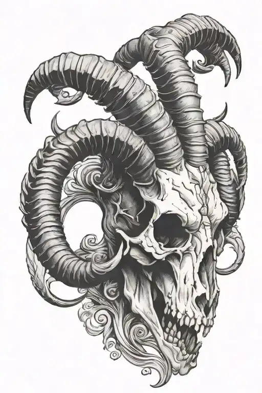 goat skull with ram horns tattoo design idea