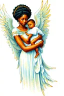 African American angel holding a baby tattoo design idea