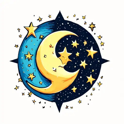 stars and moon light shading tattoo design idea