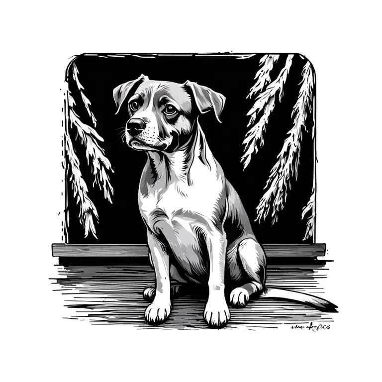 line dog sitting tattoo design idea