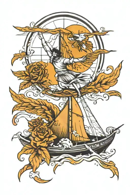 Fall of Icarus and Charon's boat tattoo design idea