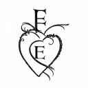 initial "E" And wrapped in a real heart tattoo design idea