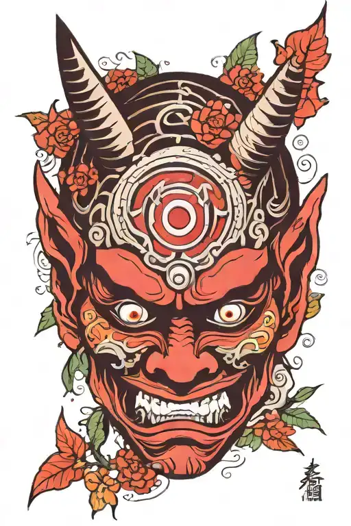 oni mask with sharingan eyes tattoo design idea