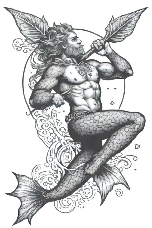 merman holding trident tattoo design idea