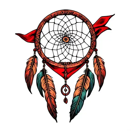 red bandana wrapped around a dream catcher tattoo design idea