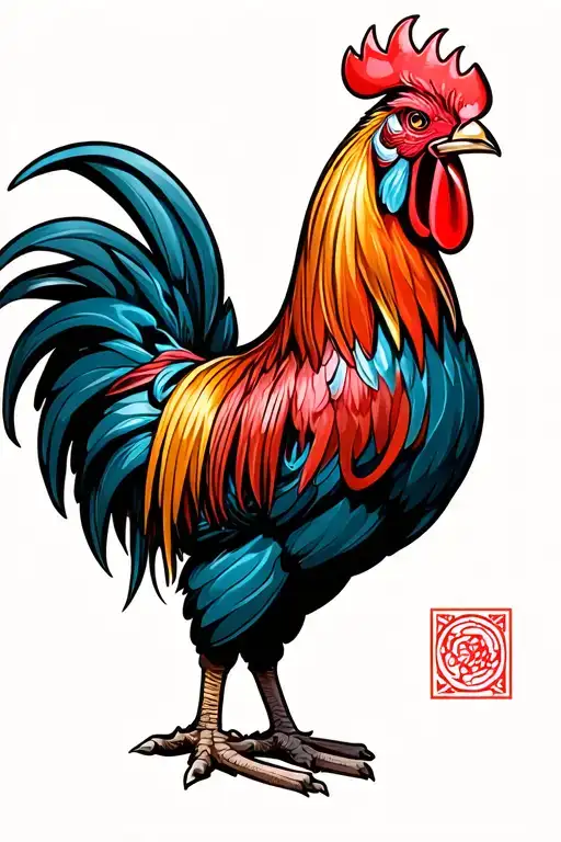 "The male rooster" "The Macho Gallo" A Smiling Bandy Rooster Struts tattoo design idea
