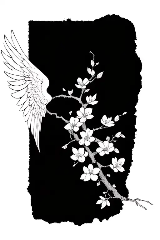 tree, cherry blossom, angel wings  tattoo design idea