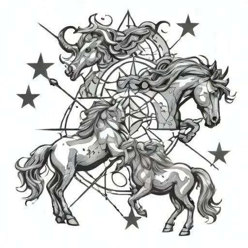 pisces aries and sagittarius  star constellation  in 1 image tattoo design idea
