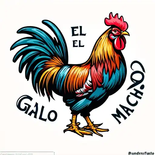 "El Gallo Macho" a smiling bandy rooster struts tattoo design idea