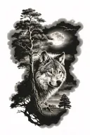 wolf under a oak tree tattoo design idea