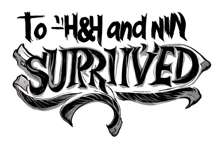 "To h&h and n I survived " "To h&h and n I survived " hand written vertically tattoo design idea