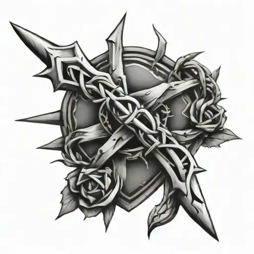Cross Crown Of Thorns, 2 nails and a Roman spear tattoo design idea