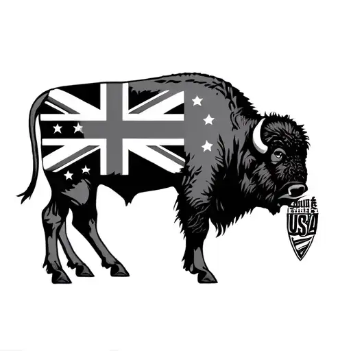 UK flag USA flag Bison tattoo design idea