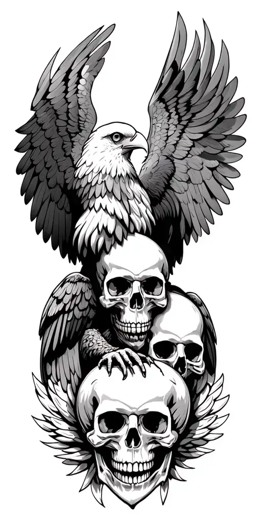 double headed eagle wings holding skulls tattoo design idea
