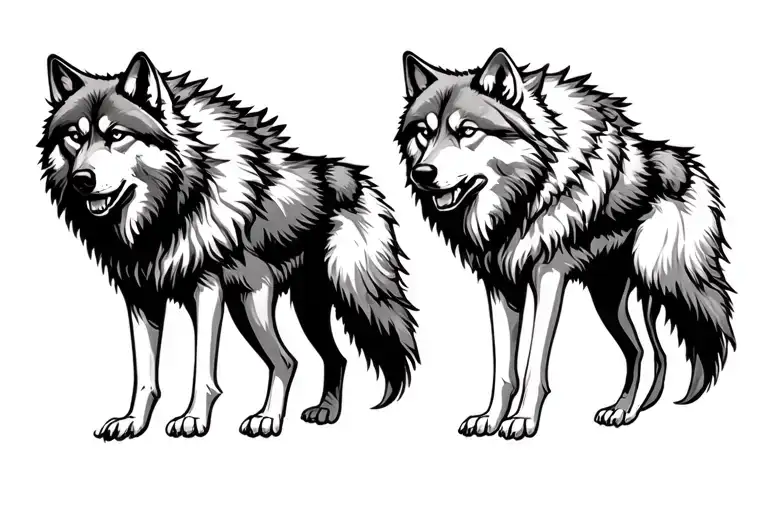 2 wolves, these stand for courage and fear which are always available for selection tattoo design idea