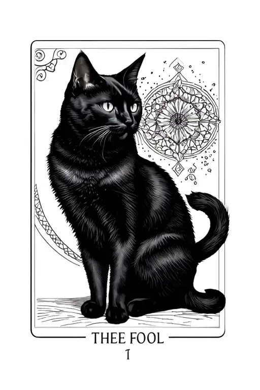 The Fool tarot but as a black cat tattoo design idea