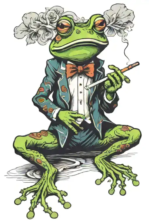 frog standing smoking a cigerette tattoo design idea