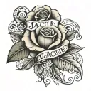 a rose with the name jackie written inside surrounded tattoo design idea