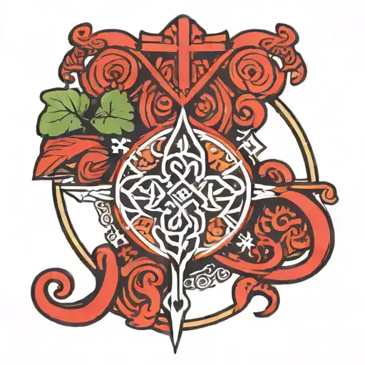 I’d like a red ink thin lined tattoo of the Irish cleddegh symbol and some sort of small Nigerian symbol beside it but a tattoo design idea