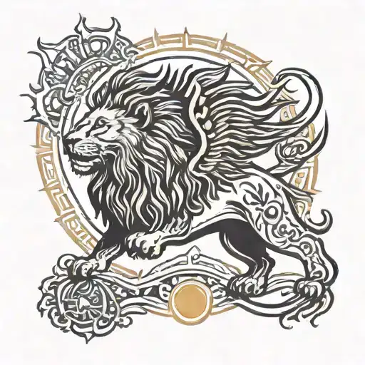 lion , sun , phoneix bird flying tattoo design idea