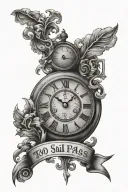 Clock and the words "This Too Shall Pass" tattoo design idea