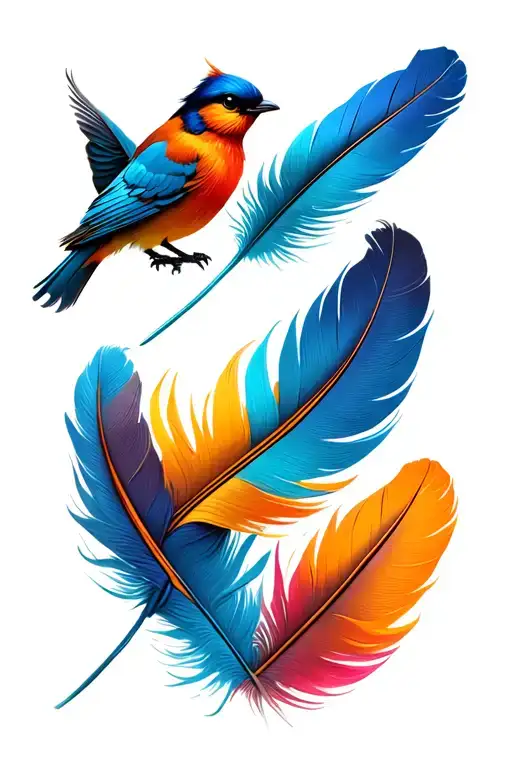 3d feather with birds tattoo design idea