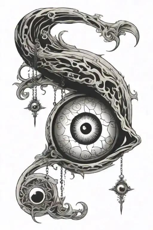 moon with evil eye hanging from it tattoo design idea