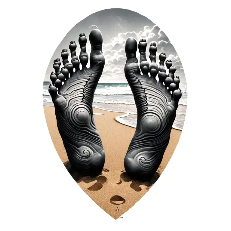 Footprints In The Sand& roman numerals intertwined tattoo design idea