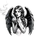angel smoking a cigarette with devil wings tattoo design idea