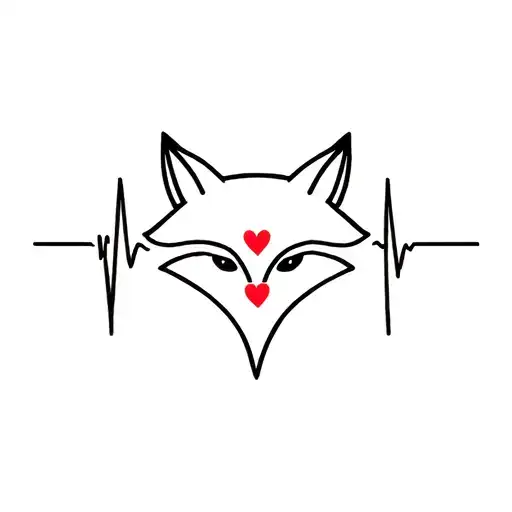 fox and heart beat tattoo design idea