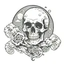 moon and clouds with skull soft shading tattoo design idea