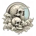 moon and clouds with skull soft shading tattoo design idea