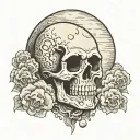 moon and clouds with skull soft shading tattoo design idea