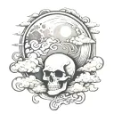 moon and clouds with skull soft shading tattoo design idea