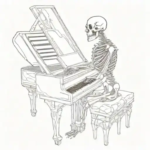 skeleton playing piano keyboard intertwined tattoo design idea