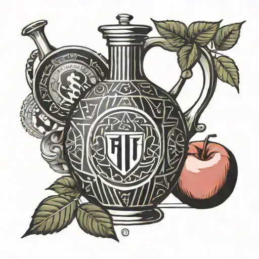 eintracht frankfurt and apple wine and cooking pot overflowing tattoo design idea