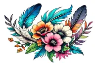 flowers feathers falling tattoo design idea
