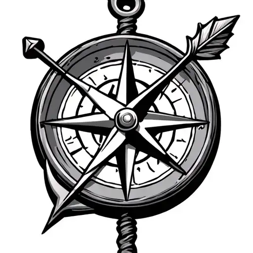 Nautical compass with arrow and anchor intertwined tattoo design idea