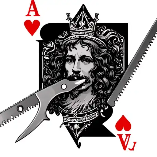 King of hearts card being cut at the neck with a razor blade tattoo design idea