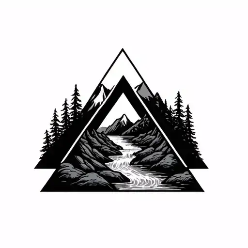 triangle with mountain and stream tattoo design idea