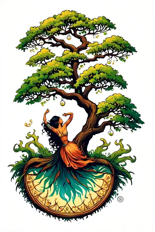 dancing around the tree of life tattoo design idea