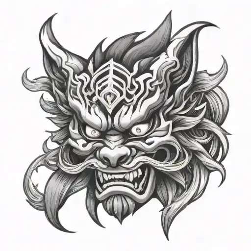 oni and wolf mask tattoo design idea